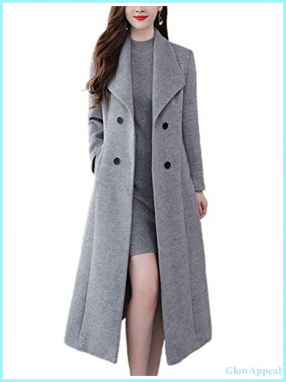 Wool Blend Maxi Pea Coat Shawl Collar Double Breasted Winter